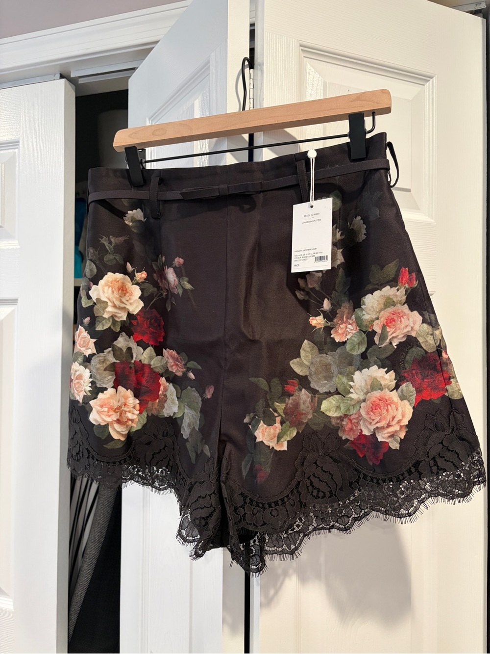 Zimmermann Black Floral High-Waist Shorts with Lace Hem - Picture 9 of 12